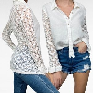 Moonlight Y&S Fashion Design | White Lace Back Long Sleeve Linen Tunic Shirt